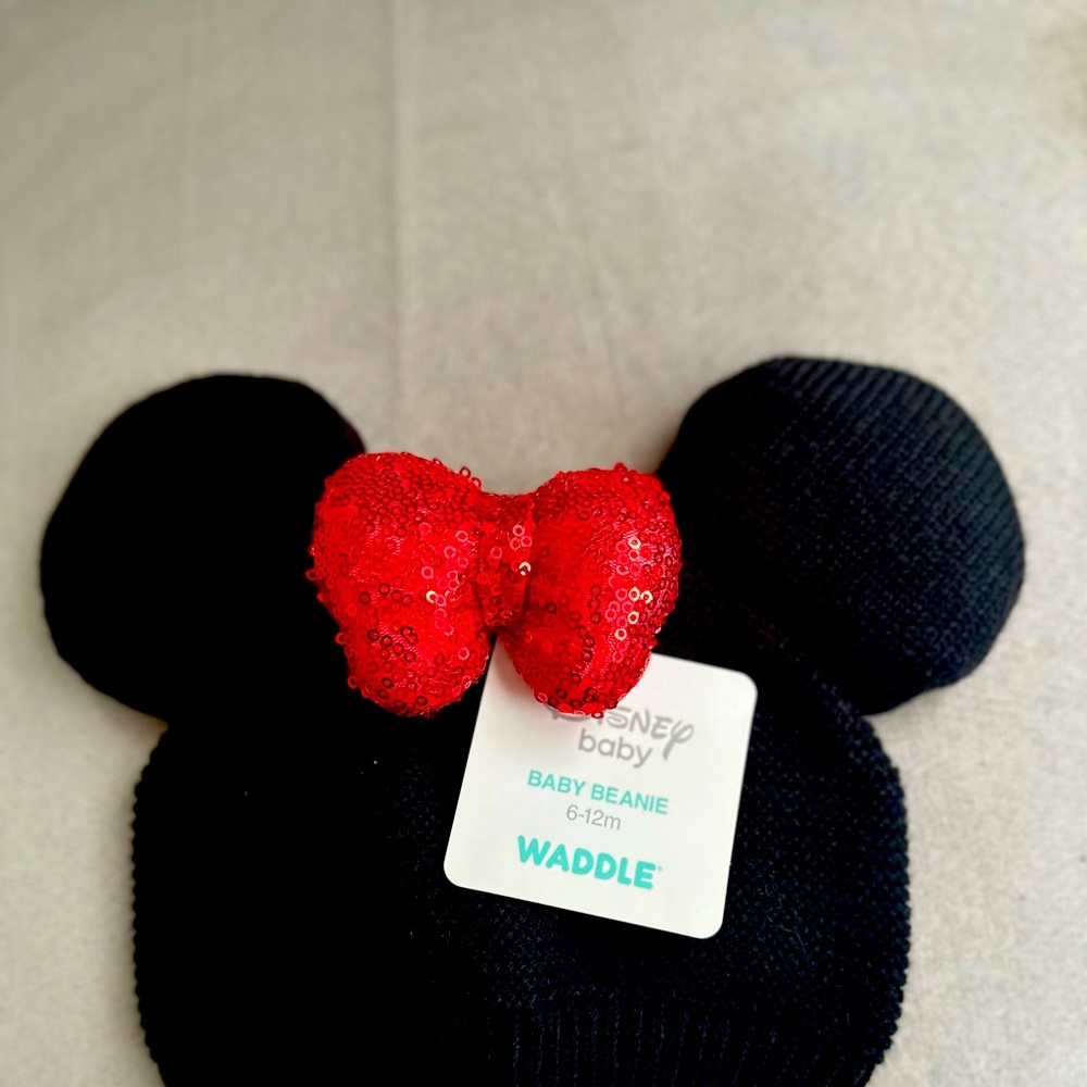 Disney Minnie Mouse Hat With Red Glitter Bow 6-12m